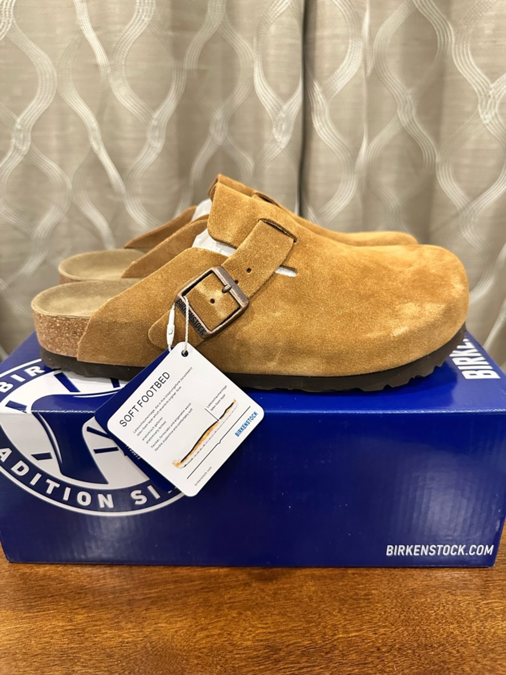BIRKENSTOCK Boston Mink Tan Suede Leather Clogs - Picture 7 of 15